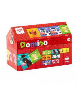 Apli Kids Domino de la Granja Ilustrado por Angelica Scudamore - 28 Piezas de 14x7 cm - Caja en Forma de Casita - Piezas Resiste