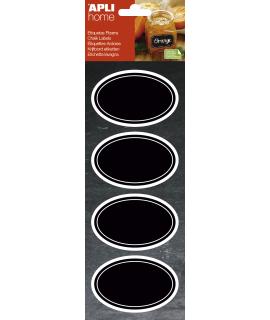 Apli Etiquetas Pizarra Ovaladas 80x50mm - Adhesivo Removible - 2 Hojas (8 Etiquetas) - Tiza Liquida o Convencional - Borrado