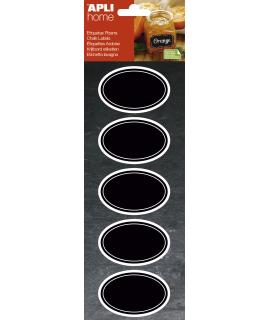 Apli Etiquetas Pizarra Ovaladas 65x41mm - Adhesivo Removible - 2 Hojas (10 Etiquetas) - Escritura con Tiza Liquida o