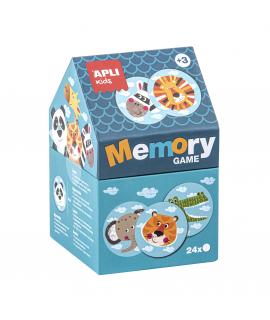 Apli Juego de Memoria Infantil - 24 Piezas Ø 8 cm - Dibujos de Animales Divertidos - Caja en Forma de Casita - Resistentes y Seg