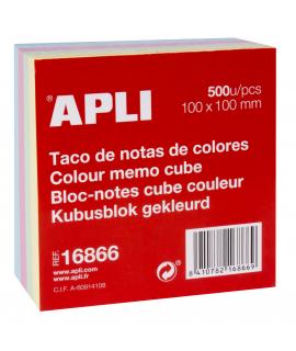 Apli Taco de Notas 100x100mm 500 Hojas - Colores Pastel - Adhesivo de Calidad - Facil de Despegar - Ideal para Notas y