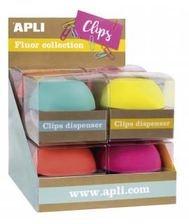 Apli Fluor Collection Expositor de Clips - Ø 70x60 mm - 8 Dispensadores en 4 Colores - Tapa Magnetica "Soft Touch" - Incluye 50 