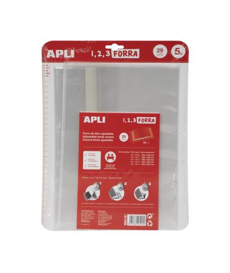 Apli Pack de 5 Forros de Libro con Solapa Ajustable 290mm - PP - Forra en 3 Pasos