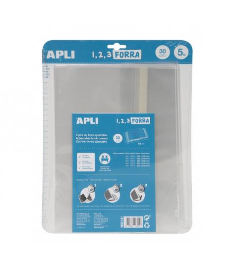 Apli Pack de 5 Forros de Libro con Solapa Ajustable 300 mm - PP - Forra en 3 Pasos