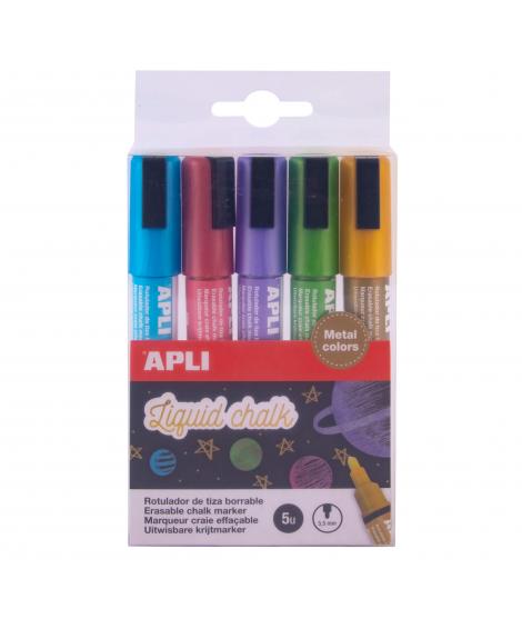 Apli Rotuladores de Tiza Liquida Metalizados - Punta Redonda de 5.5mm - Facil de Borrar - Secado Rapido - Uso Sencillo - Base Ag
