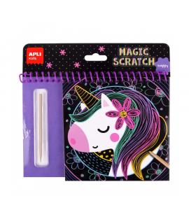 Apli Bloc Magic Scratch Happy - 8 Laminas para Rascar - Palito Rascador de Madera - Ilustracion con Imagen de Muestra