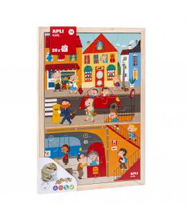 Apli Kids Puzle de Niveles la Ciudad - 254x5x376 mm - 28 Piezas de Madera - Diseño Infantil, Colorido, Claro y Simple - Bolsa