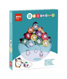 Apli Juego de Equilibrio de Pingüinos - 16 Piezas de Madera de Alta Calidad - Base en Forma de Iceberg - Dado con Colores - 3 Ta