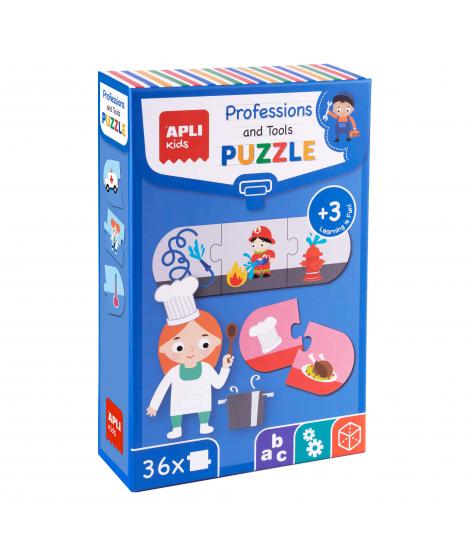 Apli Puzle Profesiones y Herramientas - 36 Piezas de 7x7 cm - Carton de 2mm con Acabado Brillante - Desarrolla Habilidades y Cap