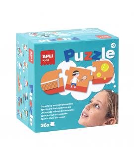 Apli Puzle Deportes y Complementos - 36 Piezas de 7x7cm - 12 Secuencias de 3 Piezas - Carton de 2mm con Acabado Brillante - Desa