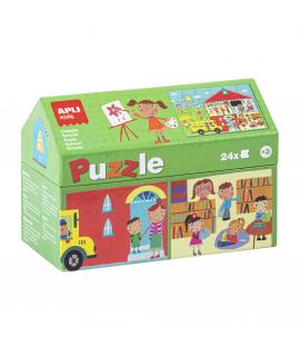 Apli Kids Puzle Descubre la Escuela - 24 Piezas de 7x7cm - Diseño Infantil, Colorido y Claro - Piezas Resistentes y Seguras - De