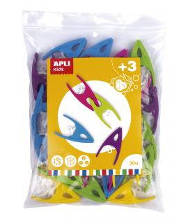 Apli Pinzas de Plastico para Niños - Tamaño 60x33x15 - Colores Surtidos: Amarillo, Fucsia, Lila, Verde y Azul - Alto Valor