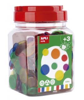 Apli Kit de 500 Piezas Redondas de Plastico Transparente - 25mm y 18mm - Ideal para Mesas de Luz y Practicas de Secuencias y Cla