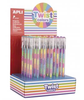 Apli Expositor Boligrafos Gel Pen Twist Colors - 0.8mm - Tinta Que Cambia de Color - Acabado Fluor - 24 Unidades - Secado