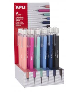 Apli Expositor Portaminas Soft Nordik 0.5mm - Colores Salmon, Rosa, Turquesa, Azul, Azul Marino y Negro - Capuchon con Tapon Tra