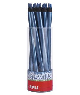 Apli Lapices Jumbo Metallic Azul Metalizado - 5mm de Grosor Triangular - 18 Unidades por Pack - Ideal para Mejor Sujecion y Mayo