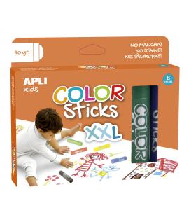 Apli Color Sticks xxl Temperas Solidas - Pack 6 Unidades de 40g - Tamaño xxl para Murales - Acabado Satinado sin Necesidad de Ba