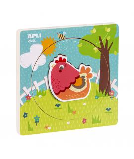 Apli Puzle de Madera Encajable Ciclo de Vida - 3 Capas Diferentes - Pieza Gallina - Tamaño 198x198x18mm - Guia Impresa - Alto Va