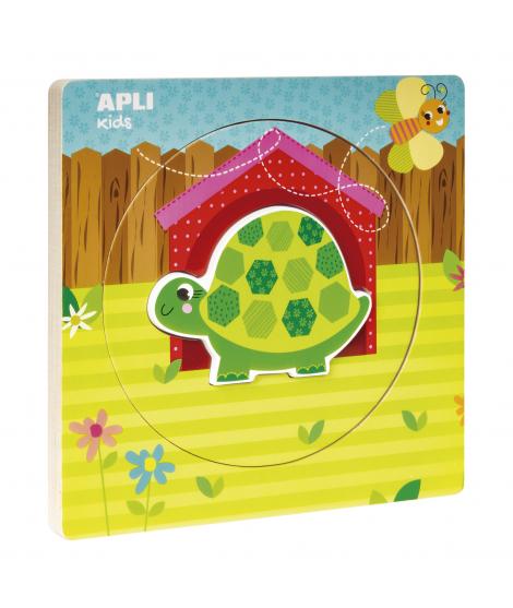 Apli Puzles de Madera Encajables Ciclo de Vida - 3 Capas Diferentes - Pieza Tortuga - Tamaño 198x198x18mm - Guia Impresa - Alto 
