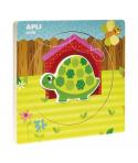 Apli Puzles de Madera Encajables Ciclo de Vida - 3 Capas Diferentes - Pieza Tortuga - Tamaño 198x198x18mm - Guia Impresa - Alto 
