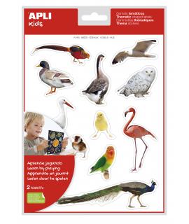 Apli Gomets Tematicos Realistas de Aves - 24 Gomets en 2 Hojas - Imagenes Realistas para Relacionar Aves - Desarrolla