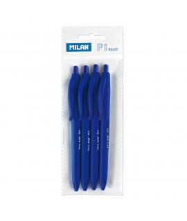 Milan P1 Touch Pack de 4 Boligrafos de Bola Retractiles - Punta Redonda 1mm - Tinta con Base de Aceite - Escritura Suave -
