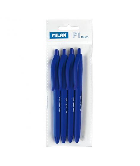 Milan P1 Touch Pack de 4 Boligrafos de Bola Retractiles - Punta Redonda 1mm - Tinta con Base de Aceite - Escritura Suave - 1.200