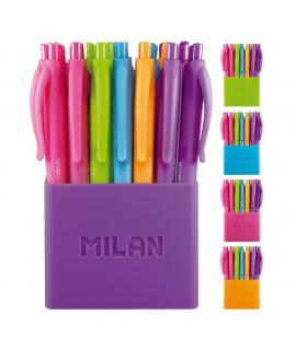 Milan P1 Touch Colours Pack de 24 Boligrafos de Bola Retractiles - Punta Redonda 1.0 mm - Tinta con Base de Aceite - Cuerpo del 