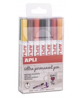 Apli Rotuladores Tinta Permanente Punta Fina - Pack 14 Colores - Base Aceite - Resistente Al Agua - Soporta Hasta 60°C