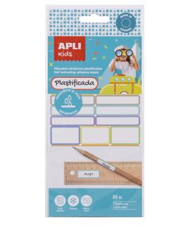 Apli Kids Pack de 35 Etiquetas Plastificadas Surtidas - Tres Tamaños: 46.5x10mm (14), 30.5x19mm (3), 30.6x11mm (18) - Alta Calid