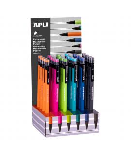 Apli Expositor de Carton de Portaminas - 0.7mm - Textura Soft - Colores Fluor Surtidos - Capuchon con Tapon Transparente y Goma 