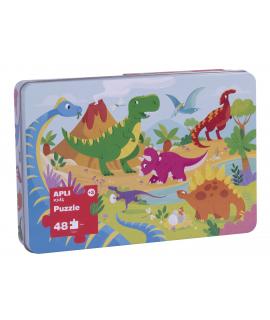 Apli Kids Puzle Dinosaurios - 48 Piezas de 5.5x6cm - Caja Metalica Rectangular - Diseño Exclusivo Infantil, Colorido, Claro y Si