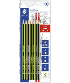 Staedtler Noris Eco Pack de 7 Lapices de Grafito Hexagonales - Graduaciones Surtidas - Superficie Aterciopelada - Mina de Desliz