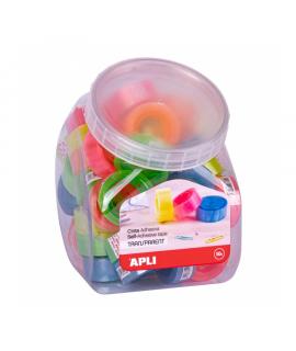 Apli Expositor con 50 Cintas Adhesivas Transparentes 19 mm x 20 m - Fuerte Adhesion - Colores de Mandriles Surtidos