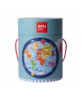 Apli Puzzle Circular del Mapamundi - Tamaño Ø50 cm - 48 Piezas - 2mm de Grosos