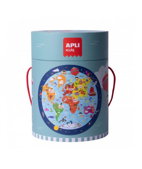 Apli Puzzle Circular del Mapamundi - Tamaño Ø50 cm - 48 Piezas - 2mm de Grosos