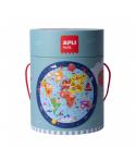 Apli Puzzle Circular del Mapamundi de 48 Piezas - Tamaño Ø50cm - Poster para Facilitar Montaje - Recomendado para Niños a partir