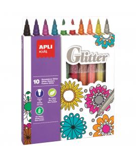 Apli Kids Rotuladores Glitter - Ø 12x137 mm - Cuerpo Cilindrico y Punta Redonda Bloqueada de Ø 3.8 mm - Colores Surtidos -