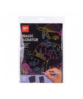 Apli Magic Scratch Laminas para Rascar - Tamaño A4 - 10 Hojas, 5 Herramientas - Distintos Colores de Fondo