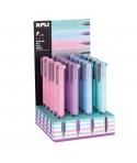 Apli Nordik Collection Expositor con 20 Boligrafos con 5 Tintas de Gel - Acabado Soft Touch en Silicona - Cuerpo en Colores Surt