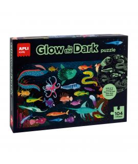 Apli Kids Puzle Fluorescente "Glow In The Dark" Tematica Oceano - 104 Piezas 5x5 cm - Tamaño 64.5x41.5 cm - Incluye Poster -