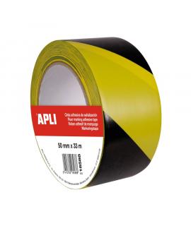 Apli Cinta de Señalizacion de PVC 50 mm x 33 m 160 ?m - Adhesivo de Calidad - Color NegroAmarillo