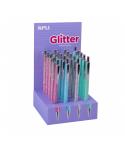 Apli Glitter Expositor de 20 Boligrafos de Metal - Tinta de Aceite - Secado Rapido - Punta 1mm - Colores Surtidos
