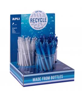 Apli Boligrafo Ecologico - Punta de 1mm - Fabricado con 80% Pet Reciclado - Expositor con 36 Unidades en 3 Colores