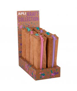 Apli Kraft Collection - Expositor Compacto de 8 Estuches - Estuches de 50x50x210mm - Textura Kraft y Cremallera de Colores