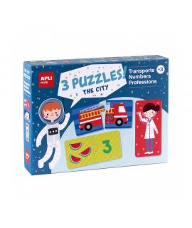 Apli Set de 3 Puzzles: Transporte, Profesiones y Numeros - 24 Piezas por Puzzle, 72 Piezas Total - Tamaño 7 x 7 cm