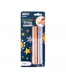 Apli Color Sticks Temperas Solidas - Pack 2 Unidades de 6g en Colores Metalizados - No Manchan, Acabado Satinado, Secado