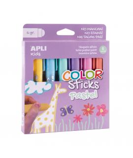 Apli Color Sticks Temperas Solidas - Pack 6 Unidades de 6g en Colores Pastel - Acabado Satinado sin Necesidad de Barniz -