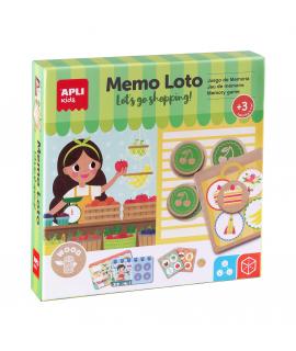 Apli Memo Loto de Madera - Juego de Memoria y Deduccion - Tableros de Madera de 15.5x9.5 cm - Fichas de Madera de Ø 3.2 cm - Bol