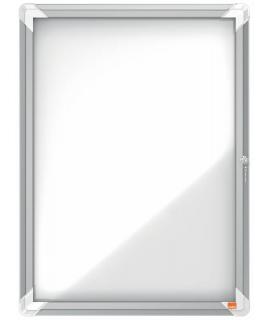 Nobo Vitrina para 4 Hojas A4 con Superficie Blanca Magnetica - 532x692x37mm - Puerta de Cristal de Seguridad - Marco de Aluminio